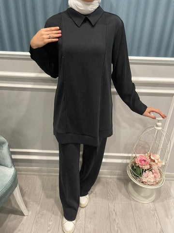 ÖNÜ TAŞ DETAYLI MODAL SWEATSHİRT