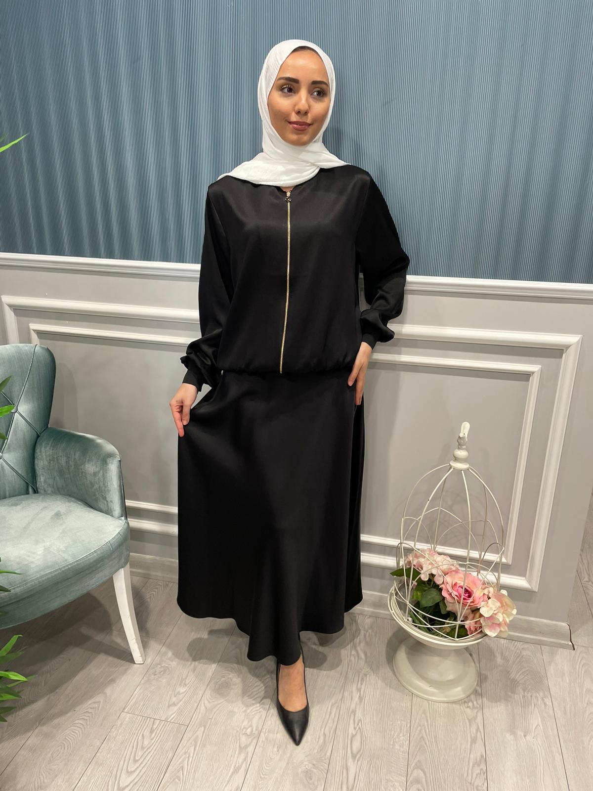 YANDAN FERMUARLI YÜKSEK BEL GROGREN DETAYLI SATEN REGULAR ETEK