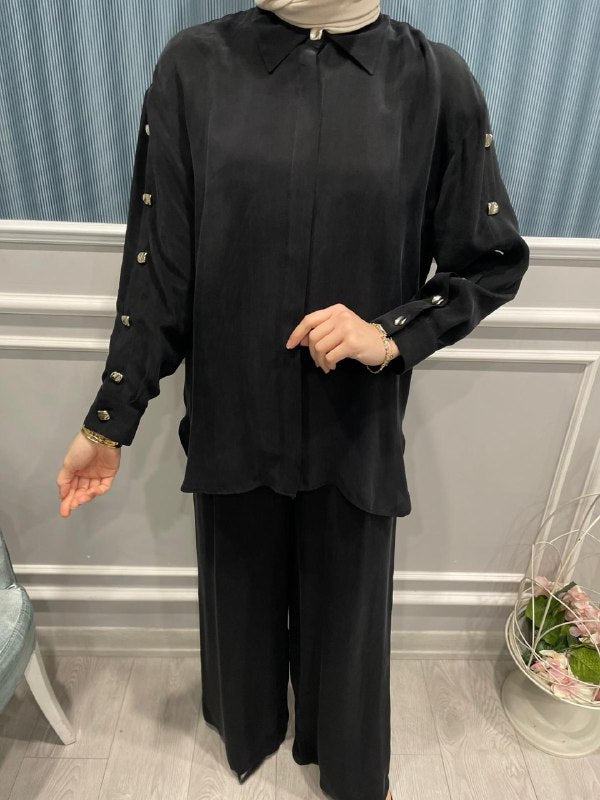 KOLLARI DÜĞME DETAYLI KUPRA GÖMLEK