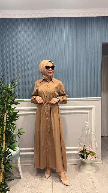 CLANDE ÇITÇIT DÜĞMELİ ÖNDEN CEPLİ ELBİSE