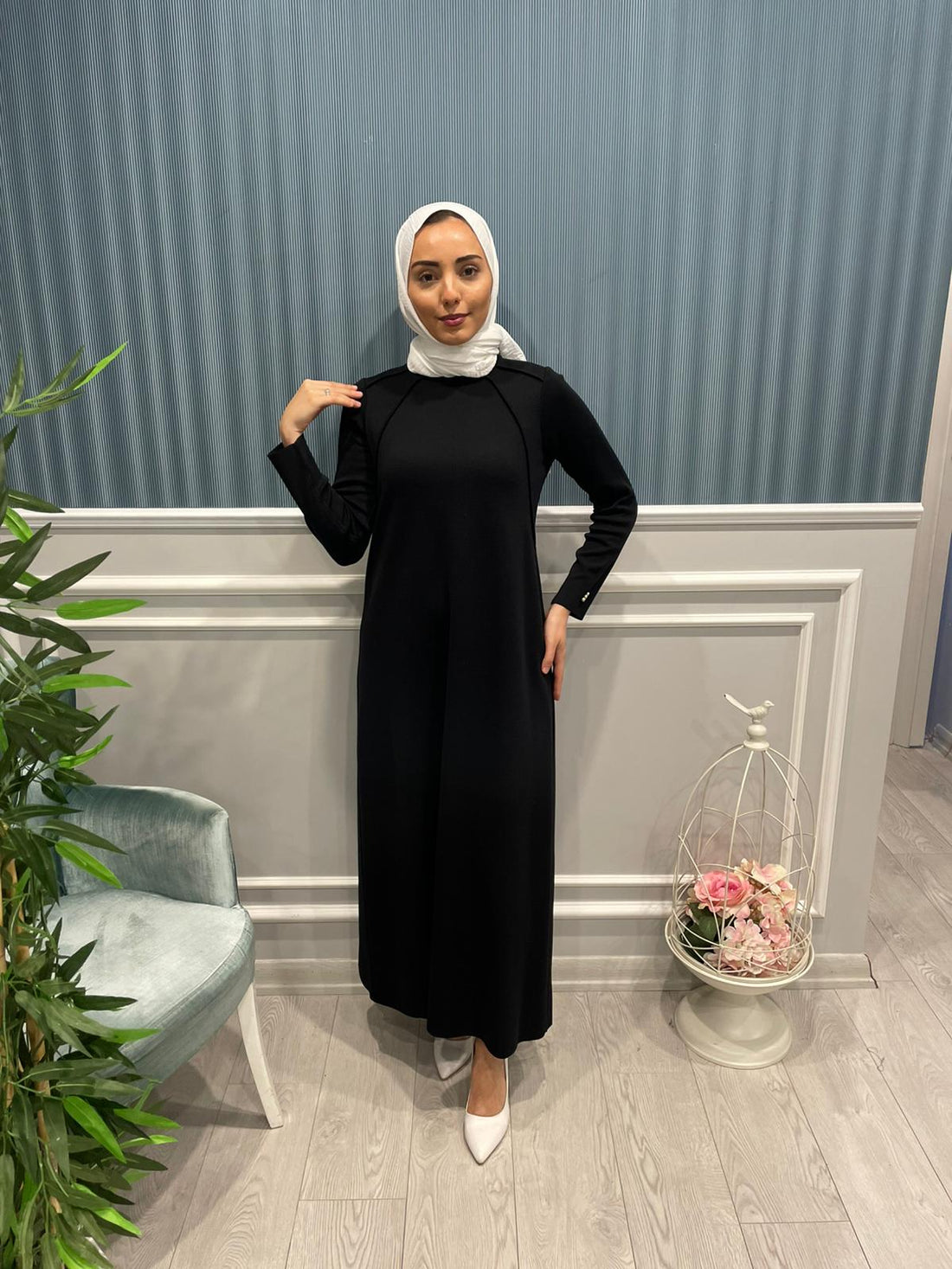 TRİKO OMZU FİTİLLİ ELBİSE