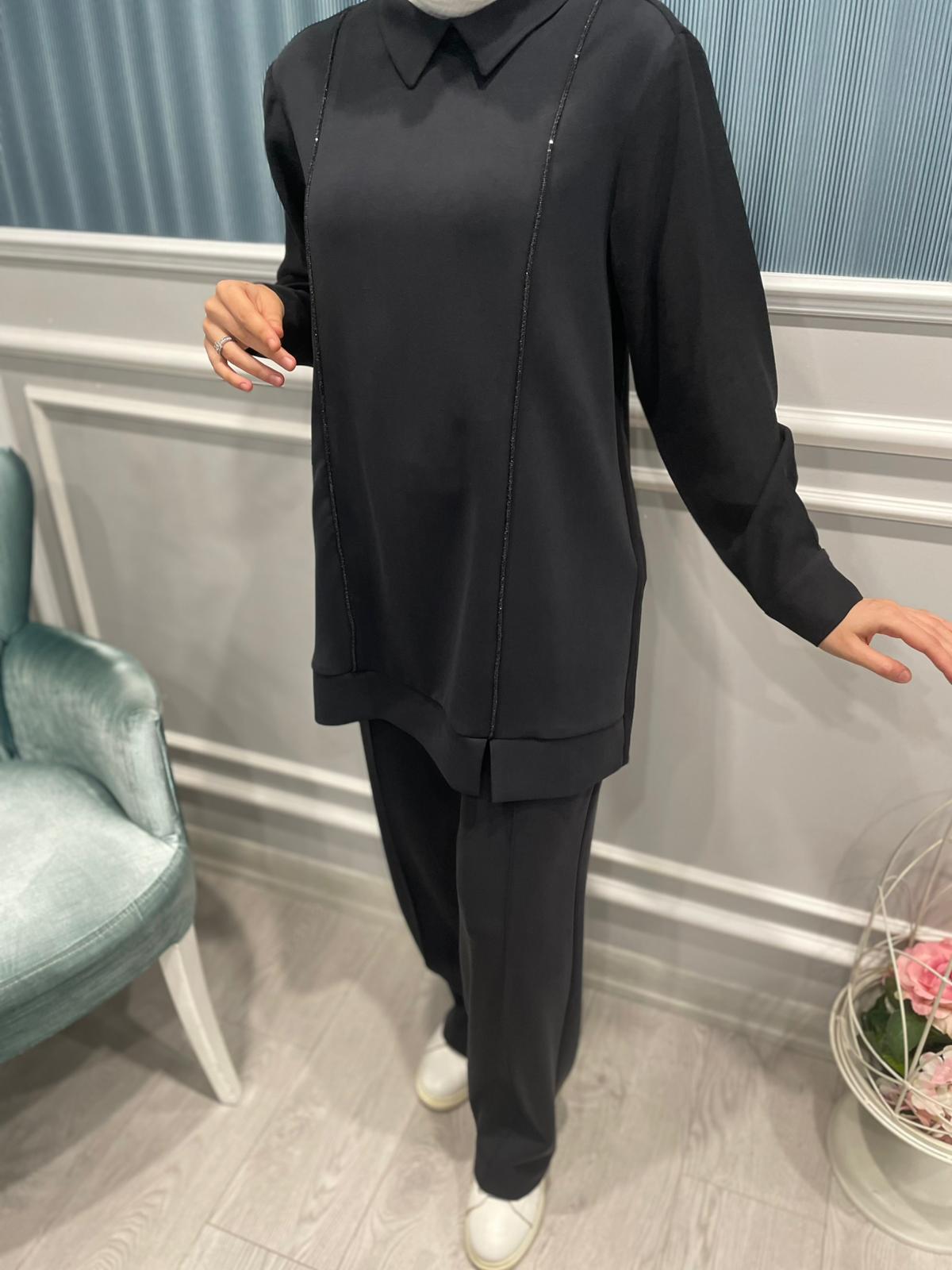 ÖNÜ TAŞ DETAYLI MODAL SWEATSHİRT