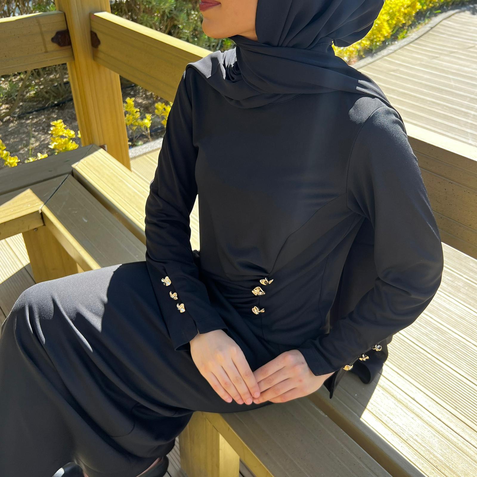 DRAPE ŞIK DÜĞMELİ ELBİSE