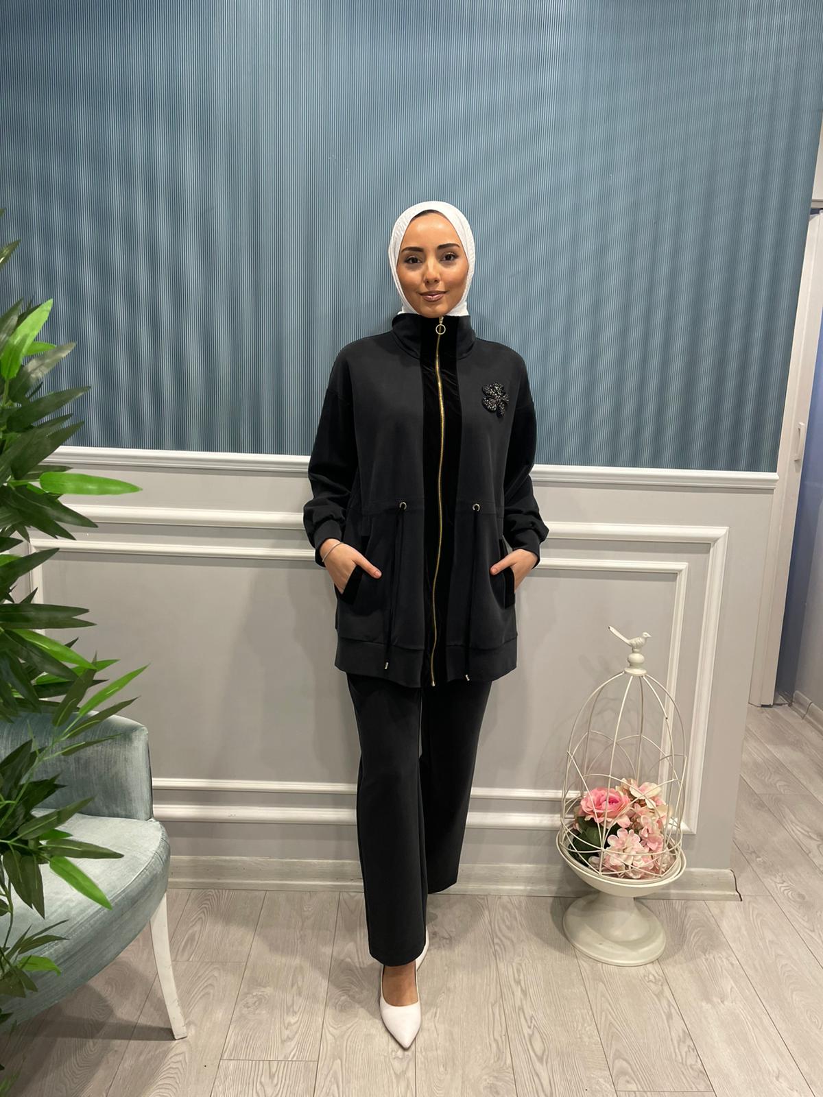 FERMUARLI ÖNÜ BONCUK MOTİFLİ CEKET