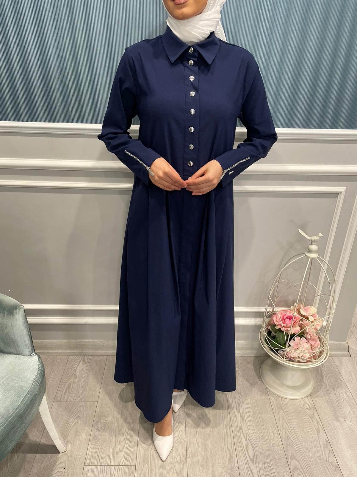 FULL LİKRALİ KOLLARI FERMUARLI ELBİSE