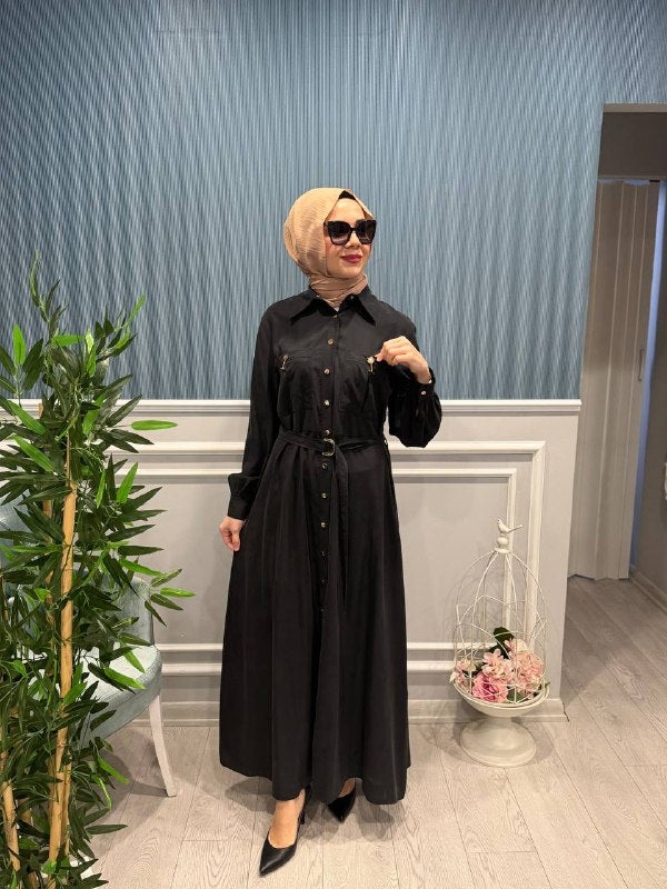 CLANDE ÇITÇIT DÜĞMELİ ÖNDEN CEPLİ ELBİSE