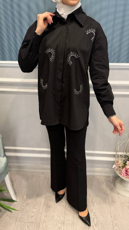 TAŞ DETAYLI POPLİN GÖMLEK