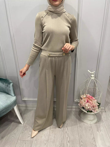 ÖNÜ DÜĞMELİ BOL PAÇA PANTOLON