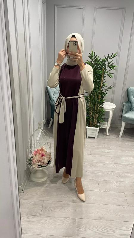 BELİ KUAŞAKLI SATEN DETAYLI ELBİSE