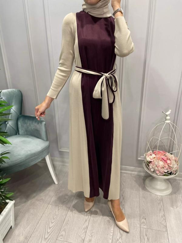 BELİ KUAŞAKLI SATEN DETAYLI ELBİSE