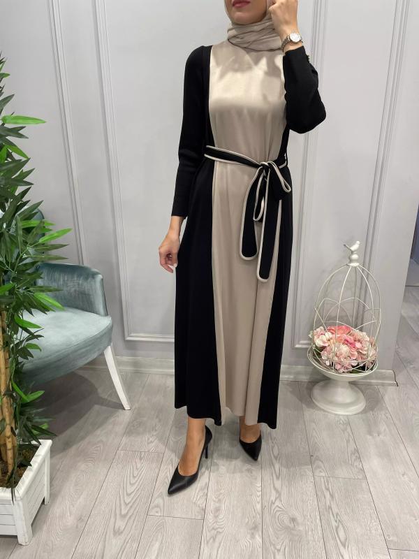 BELİ KUAŞAKLI SATEN DETAYLI ELBİSE