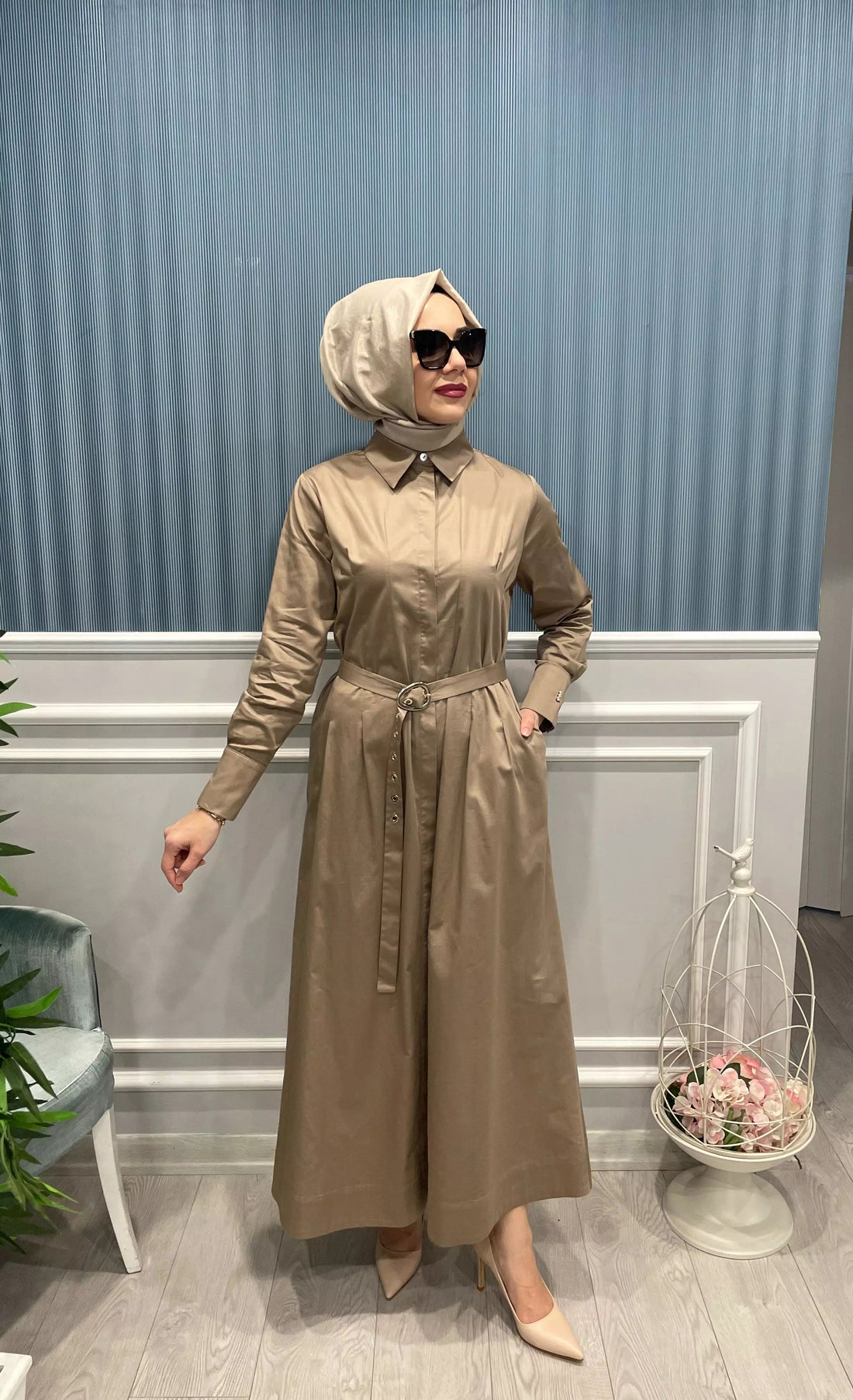 SEYYAR KEMERLİ COTTON ELBİSE