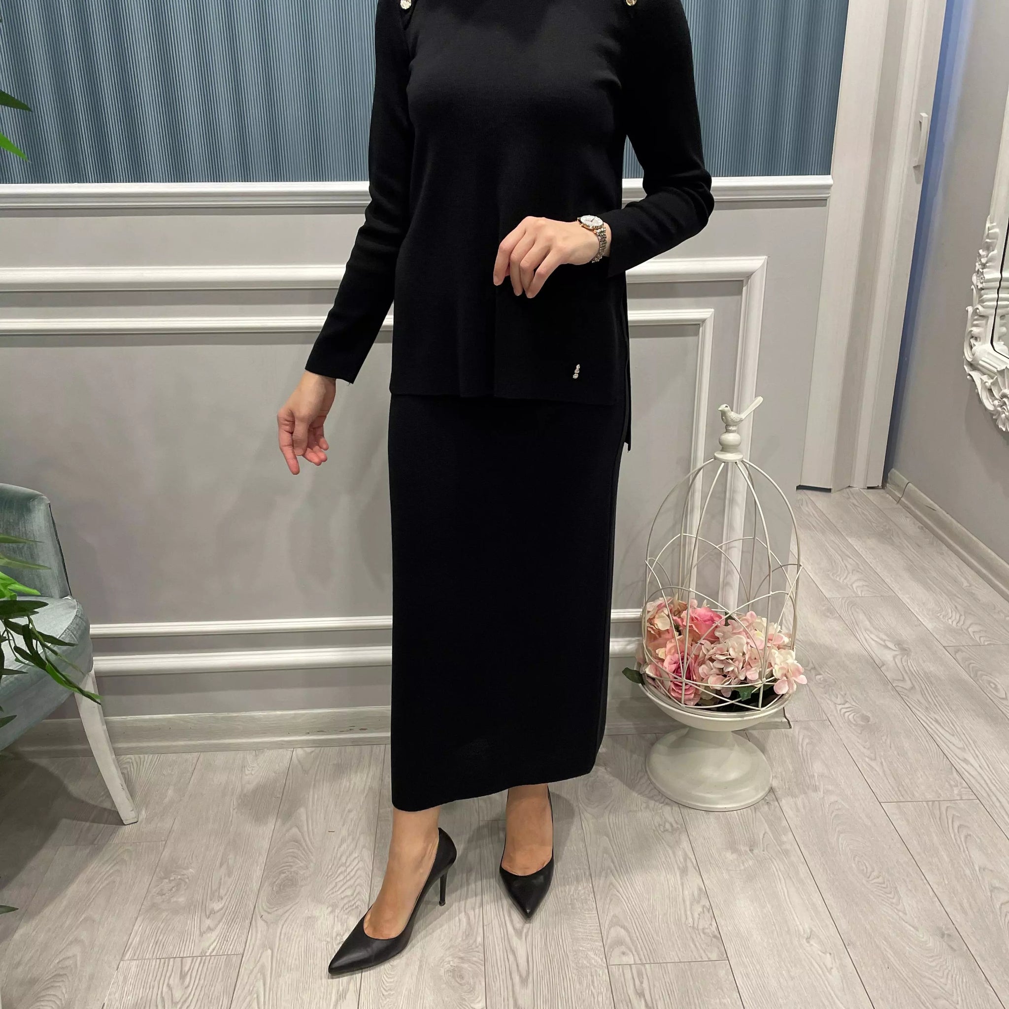 ÖNÜ DÜĞME DETAYLI TRİKO TUNİK
