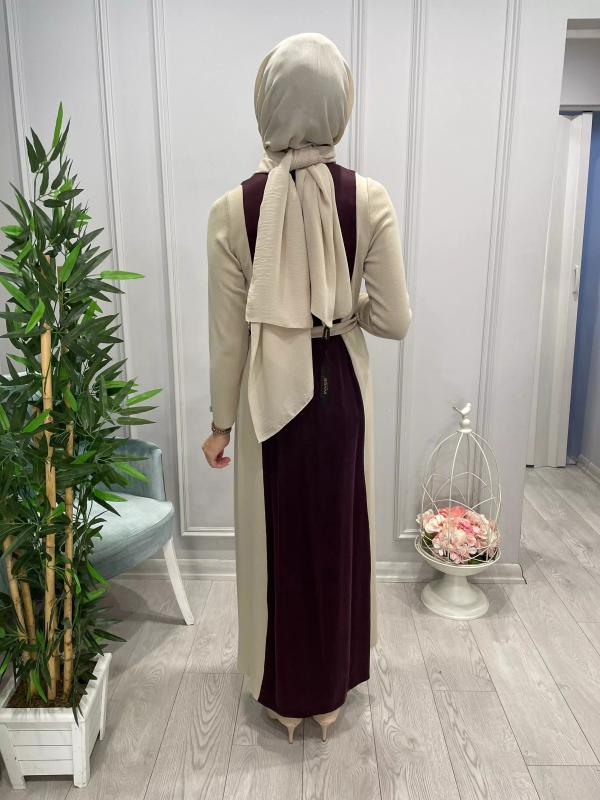 BELİ KUAŞAKLI SATEN DETAYLI ELBİSE