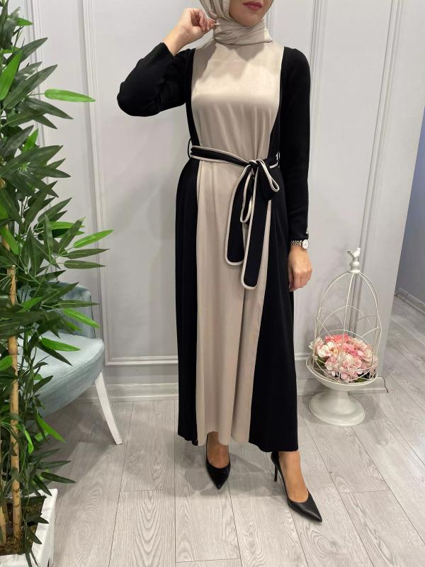 BELİ KUAŞAKLI SATEN DETAYLI ELBİSE