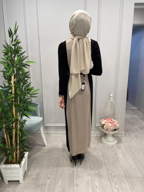 BELİ KUAŞAKLI SATEN DETAYLI ELBİSE