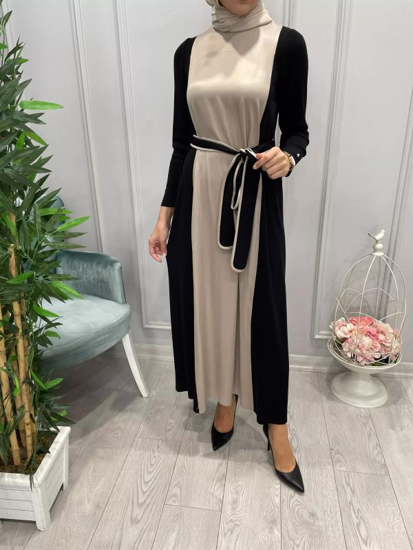 BELİ KUAŞAKLI SATEN DETAYLI ELBİSE
