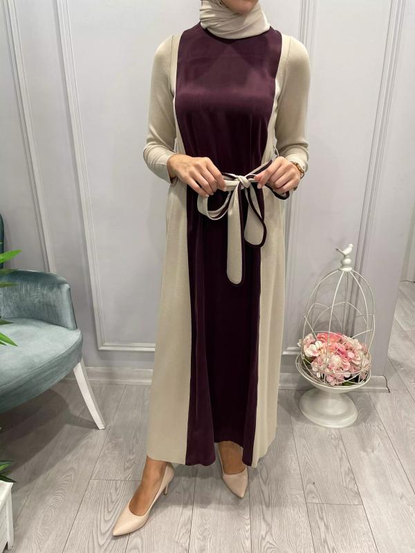 BELİ KUAŞAKLI SATEN DETAYLI ELBİSE