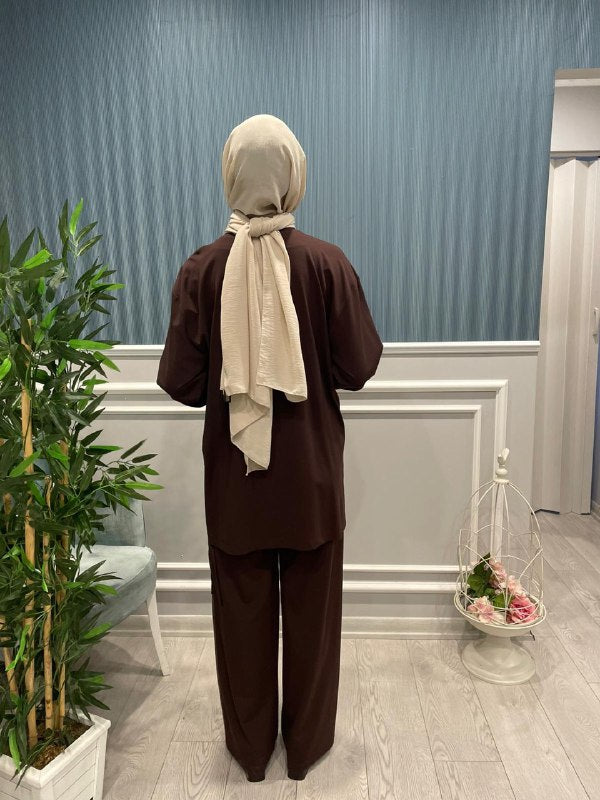 RAYON BÜYÜK CEPLİ SATEN KUPRA DETAYLI PANTOLONLU TAKIM