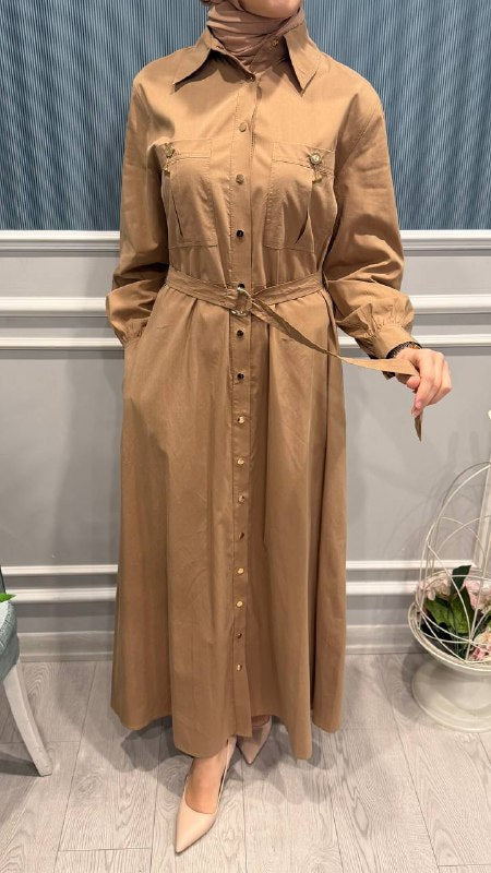 CLANDE ÇITÇIT DÜĞMELİ ÖNDEN CEPLİ ELBİSE