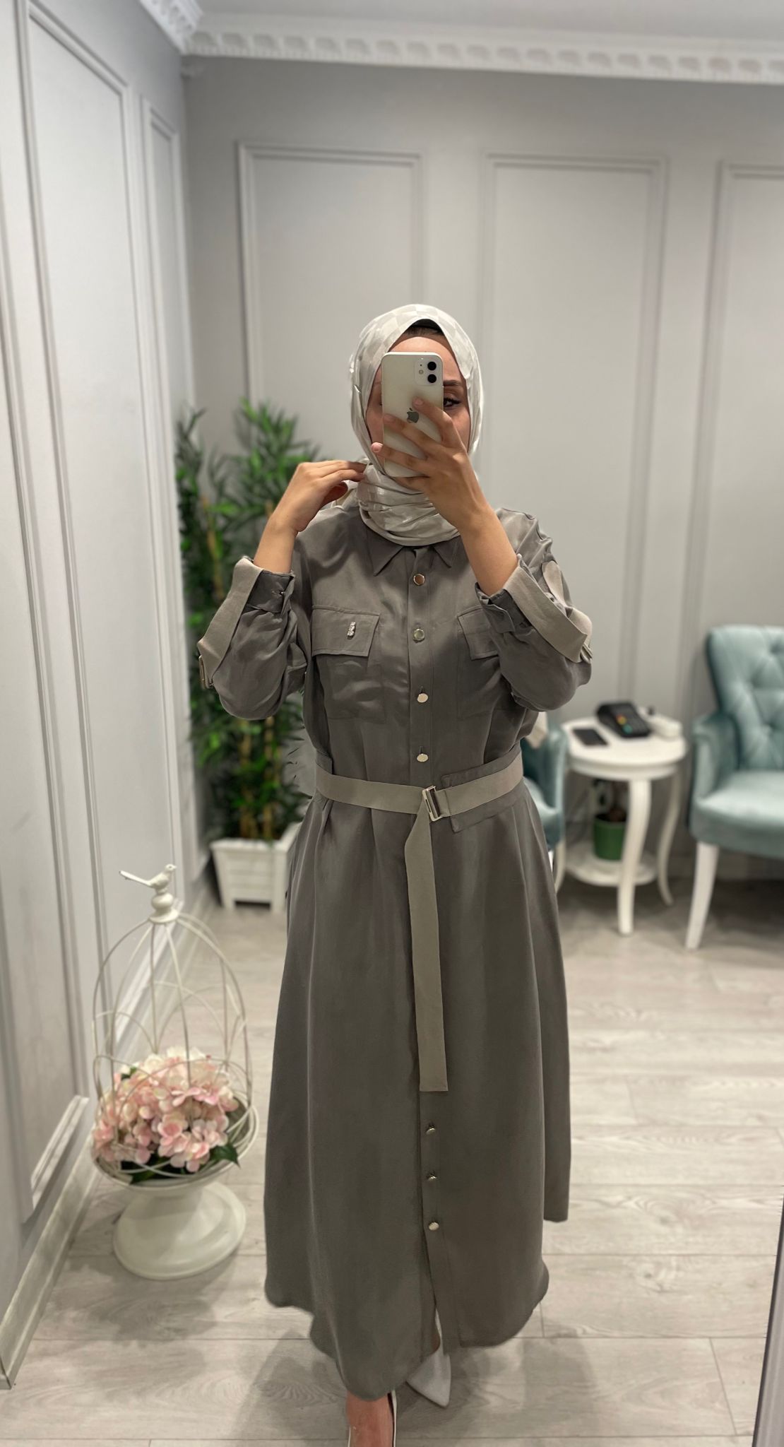 KUPRA%20İPEK%20UZUN%20HAKİ%20GÖMLEK%20ELBİSE
