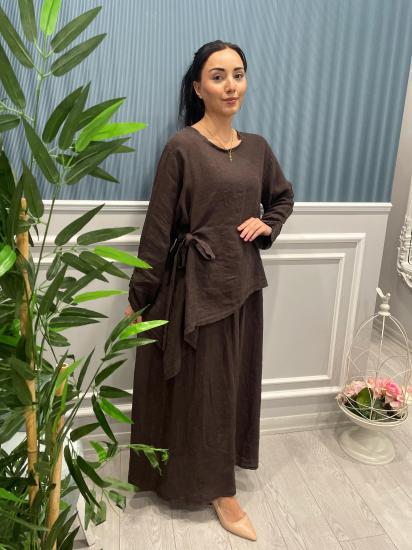 Keten İçi Askılı Astarlı Yandan Bağlamalı Elbise -Vavel Butik