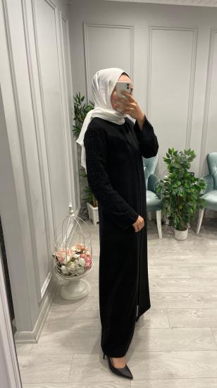 Kolları Taşlı Keten Ferace -Vavel Butik