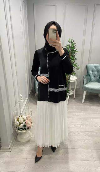Çizgi Ve Kupra Detaylı Bluz -Vavel Butik