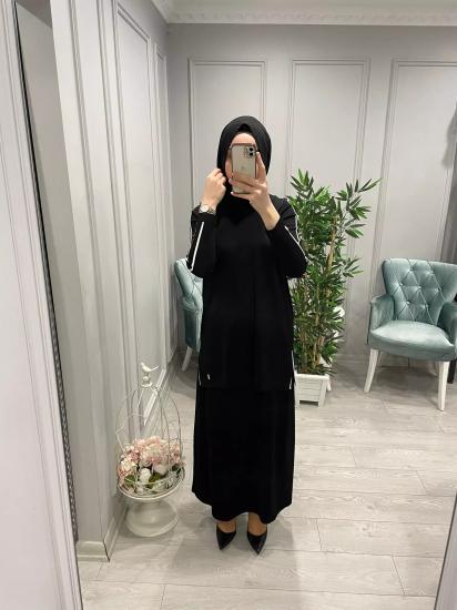 Kolu Beyaz Uzun Şeritli Bluz -Vavel Butik