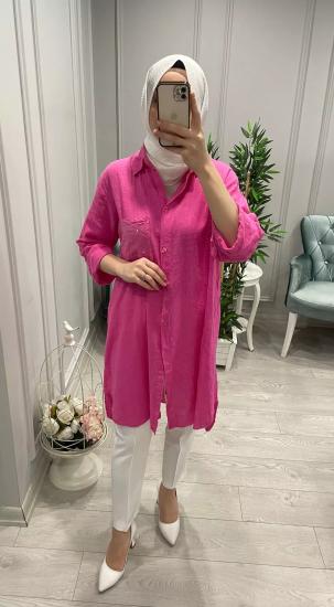 İthal Keten Cebi Pullu Gömlek-Vavel Butik
