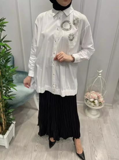 Yuvarlak Taşlı Beyaz Gömlek -Vavel Butik