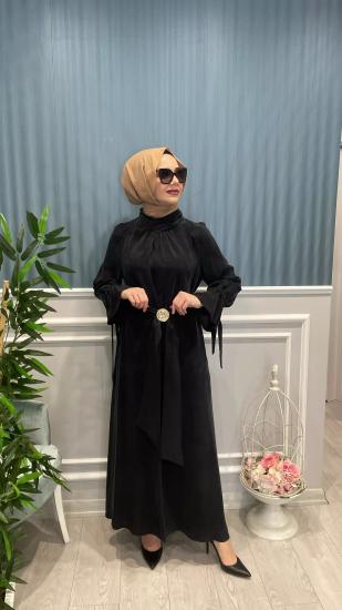 İçi Astarlı Beli Seyyar Kemerli Kupra İpek Elbise -Vavel Butik