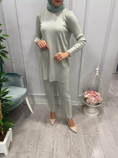 Uzun Kollu Kolları Düğmeli Basic Triko Bluz -Vavel Butik