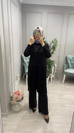 V Yaka Gömlek Efektli Triko Tunik -Vavel Butik
