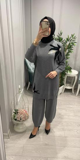 Triko Çiçek Motifli Bluz -Vavel Butik