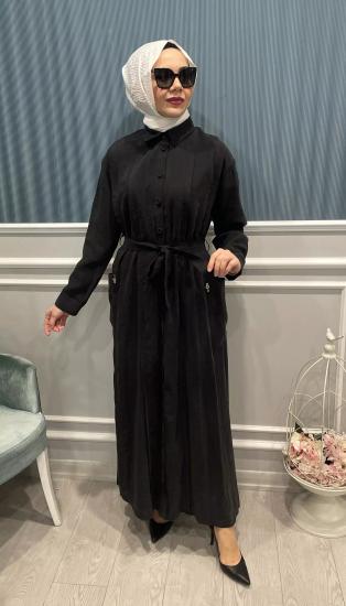Önü Ve Arkası Aller Detaylı Yandan Troba Cepli Pasion Gömlek Elbise -Vavel Butik