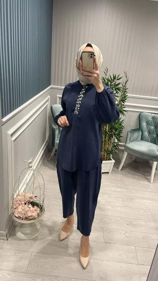 Sedef Düğmeli Kupra Takım -Vavel Butik