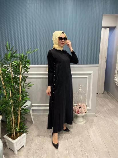 İçi Astarlı Yandan Düğmeli Kupra İpek Elbise -Vavel Butik