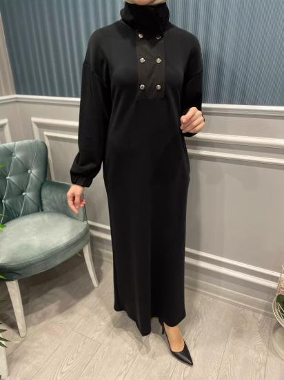 Dik Yaka Önü Paraşüt Kumaş Çıtçıt Düğmeli Elbise -Vavel Butik