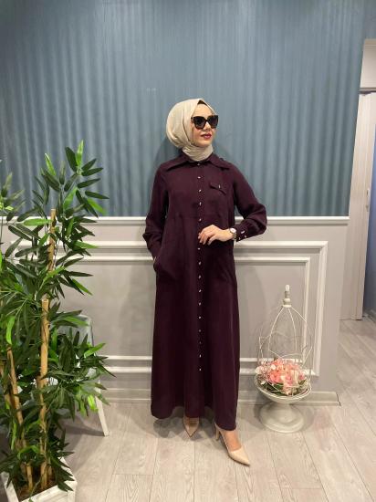 Düğmeli Kupra İpek Elbise -Vavel Butik