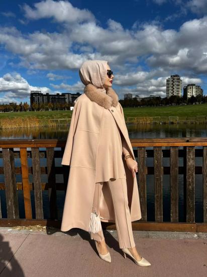Büyük Cepli Kürklü Manto -Vavel Butik