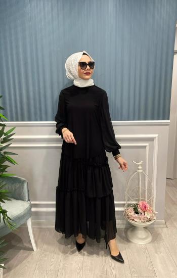 Bluzunun Kolu Şifon Garnili Eteği Fırfırlı Ve Kraşlı Sandy Takım -Vavel Butik