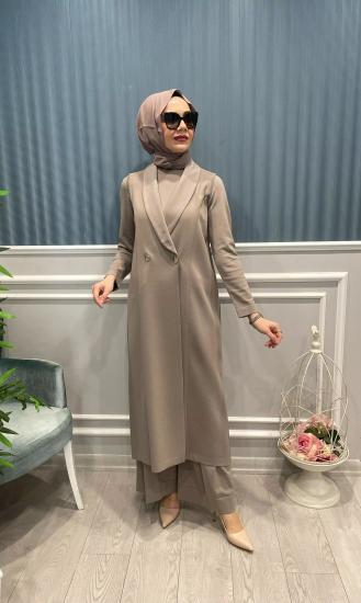 Önden Düğmeli Yakası Kupra İpek Yelek -Vavel Butik