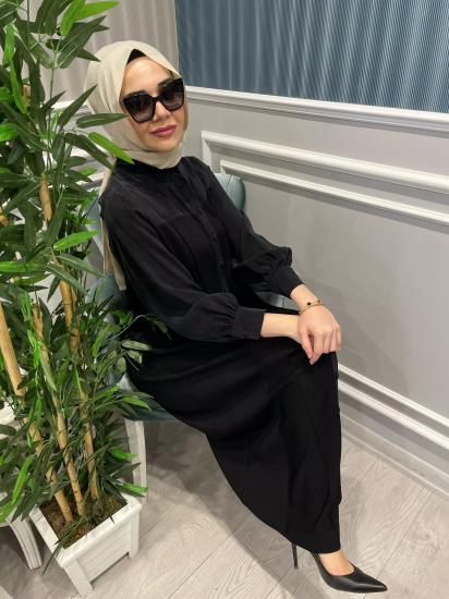 Yakası Ve Kolları Kupra İpek Detaylı Merserize Elbise -Vavel Butik