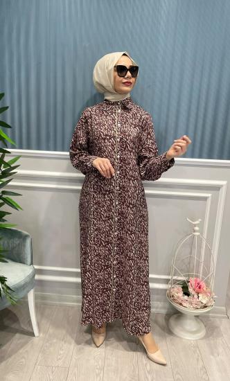 Önden Düğmeli Desenli Mia Elbise -Vavel Butik