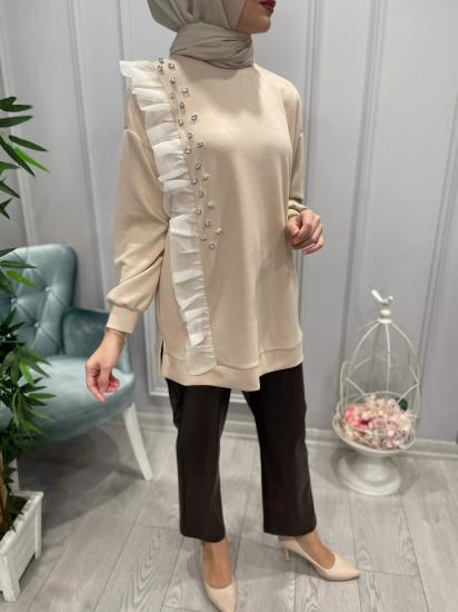 Önü Fırfırlı Taşlı Sweat -Vavel Butik