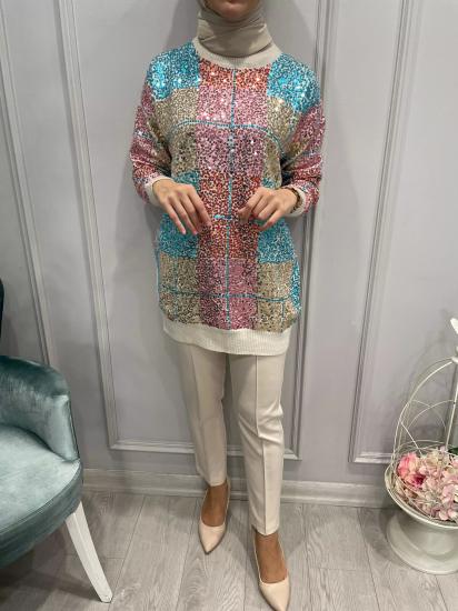 Önü Renkli Pulpayet Kazak -Vavel Butik