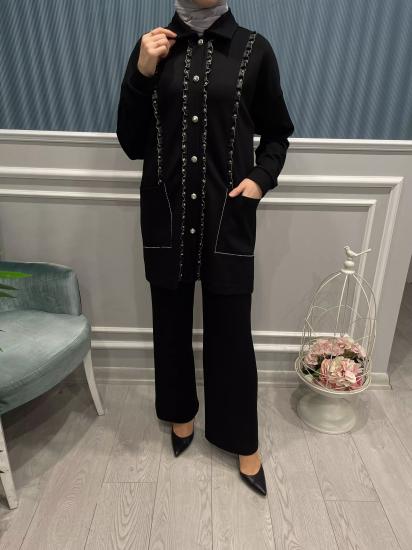 Düğmeli Siyah Defna Takım -Vavel Butik