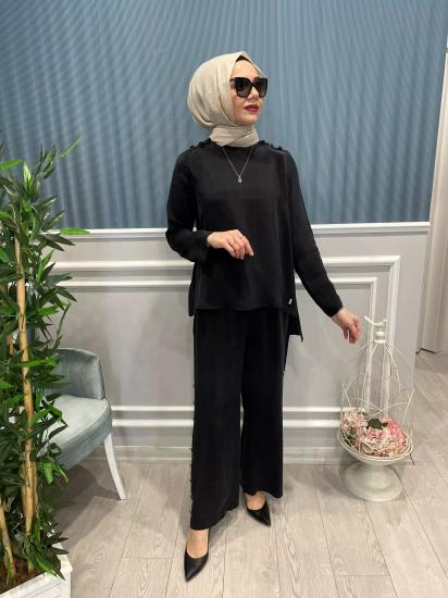 Yanları Düğme Detaylı Kupra İpek Pantolon -Vavel Butik