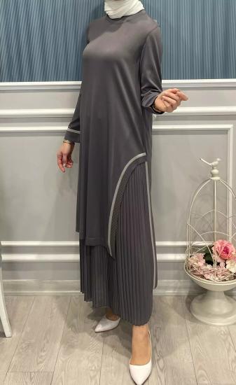 Beli Merserize Korsajlı Şifon Pilise İçi Astarlı Etek -Vavel Butik